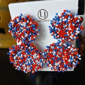 Laura Janelle Beaded Red White Blue Patriotic Dangle 4th July Earrings NEW